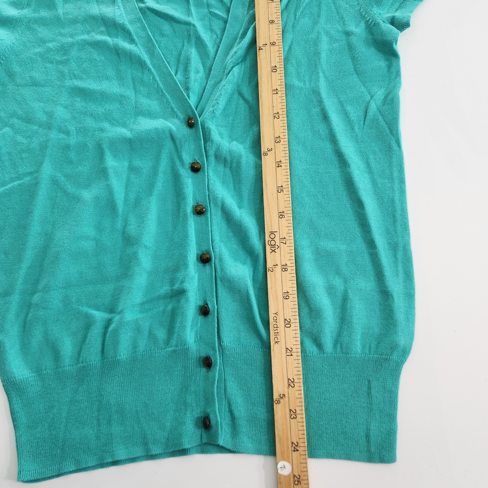 J Crew Factory Womens Cardigan Size S Short Sleeve Cotton Button Up Green 01 - Picture 6 of 10